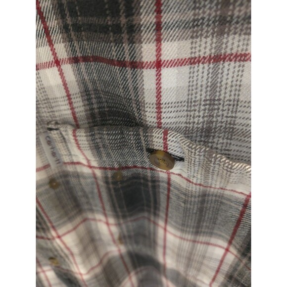 Carhartt M Relaxed Fit Flannel Pockets Shirt Red Black White Plaid Button Up - Picture 6 of 9